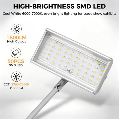 Trade Show Lights LED Display and Exhibit Arm Lighting, Connectable Tradeshow Lights Included Clamps, Mounting Brackets, Power Cables, Connect Cables (2pcs Grey)