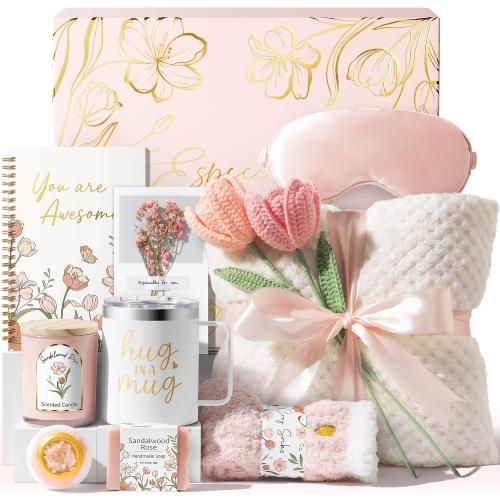 Mothers Day Birthday Gifts for Women Self Care Package, Get Well Soon Gift Baskets for Women Spa Gifts Set, Unique Thinking of You Inspirational Sympathy Easter Gift Baskets for Mom Her Friend Sister