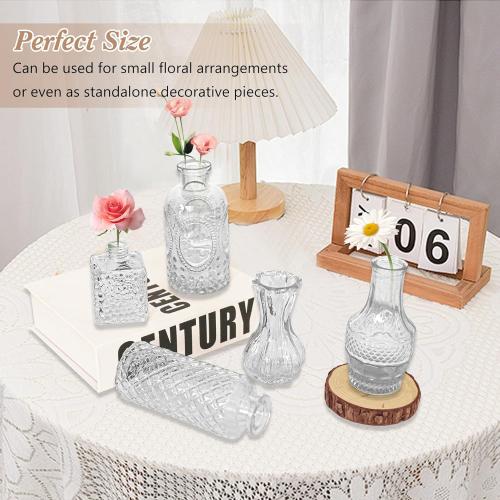 Set of 40 Glass Bud Vases, Small Clear Glass Vases in Bulk, Mini Vintage Embossed Flower Vase for Wedding, Centerpieces, Birthday Party, Home Table Decorations, Baby Shower (Clear)
