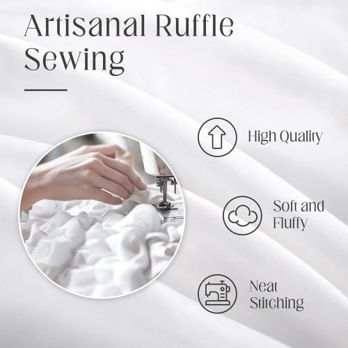 Ruffle Farmhouse Shower Curtain, White Vintage Shower Curtains for Bathroom Fabric Cute Rustic Cloth, 72 W X 72 L Inch