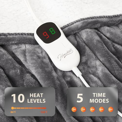 Homemate Electric Heated Blanket Full Size - 72x84 Heated Bed Blanket Throw with 10 Heating Levels 8 Hours Auto Off Fast Heating Over-Heat Protection-Ultra Soft Flannel ETL Certified, Grey