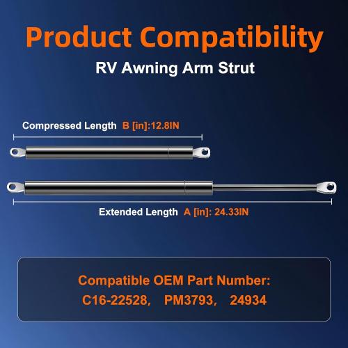 260282 107316 24.4in 136lb Gas Strut for RV Awning Camper Arm