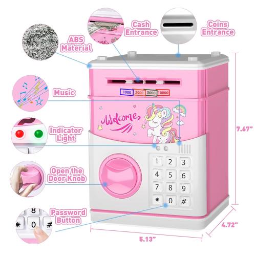 JUNEU Unicorn Piggy Bank for Kids - Electronic Musical Money Bank for Girls