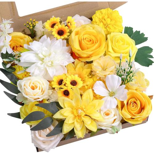 Artificial Flowers Combo Box Yellow Fake Flower for Wedding Decorations