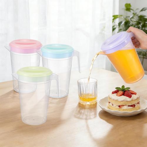 8 Pcs Plastic Pitcher with Lid & Handle, 2Qt Clear Water Pitcher Set, Round Beverage Pitchers with Easy Pour Spout for Water, Iced Tea, Party, Picnic, Camping and Home (4 Colors)