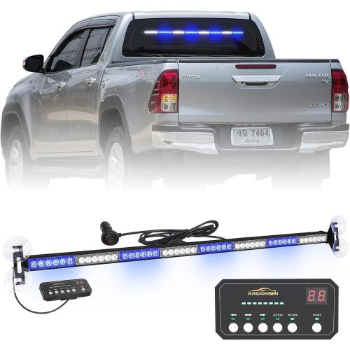 XRIDONSEN 35 inch Blue White Traffic Advisor Light Bar 48 LED Emergency Strobe Lights Safety Warning Front/Rear Window Lights w/Display Controller for Police Firefighter Ambulance Vehicles Trucks