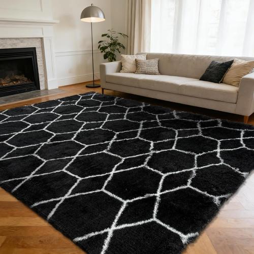 8x10 Fluffy Area Rugs for Living Room,Geometric Shag Area Rug for Bedroom