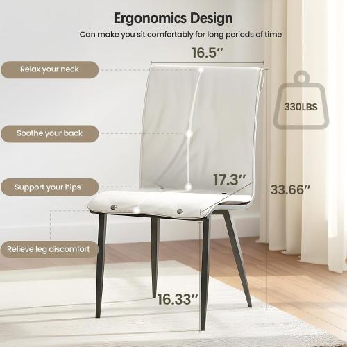 Dining Chairs Set of 2, Gray Upholstered Faux Leather Kitchen Chairs with Sturdy Metal Legs, Ergonomic Dining Room Chairs with Cushion Seat & Back for Living Room, Apartment, Restaurant