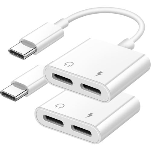Dual USB C Headphone and Charger Adapter for iPhone, USB Type C to Aux Audio   Charge Dongle Adapter for iPhone 17/17 Pro/17 Pro Max/Air/16/16 Pro Max/15/15 Pro Max (2PACK)