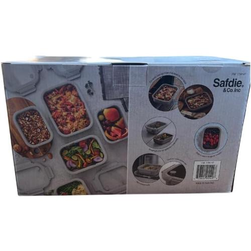 Safdie Ceramic Food Storage Set, 5 Containers with Glass Lids, Leak-Free Kitchen Containers (GRAY)