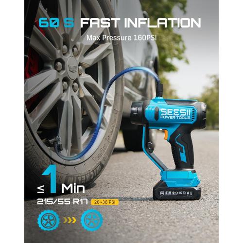 SEESII 3-in-1 Cordless Tire Inflator Air Compressor Car Vacuum & LED Light