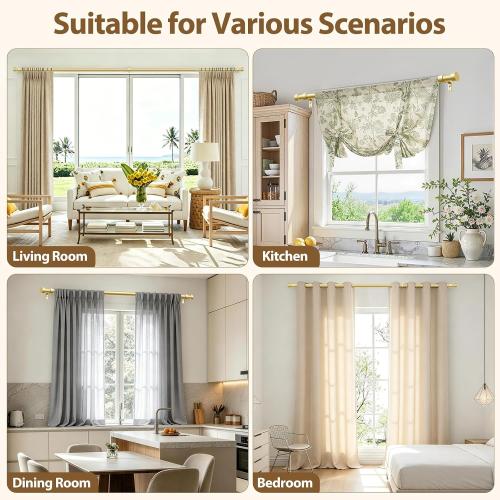 KAMANINA Gold Curtain Rod 32 to 58 Inch, Heavy Duty Window Treatment Rods