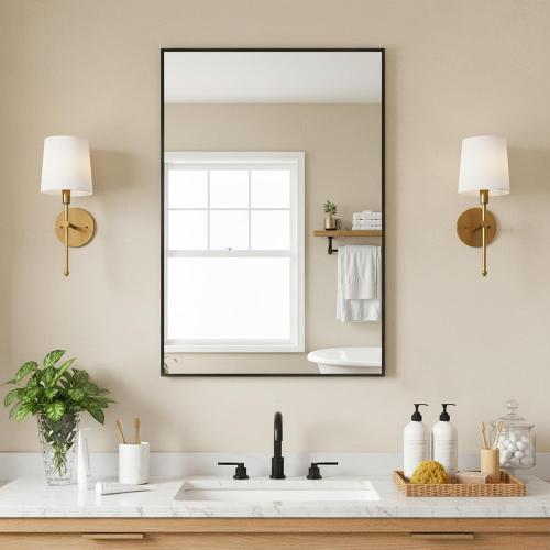 FICTOR Bathroom Vanity Mirror-Black,30x20 Inch, Shatterproof & Anti-Rust, Wall Mount Rectangle Mirrors with Metal Frame for Over Sink, Bathroom, Bedroom, Living Room,Entryway