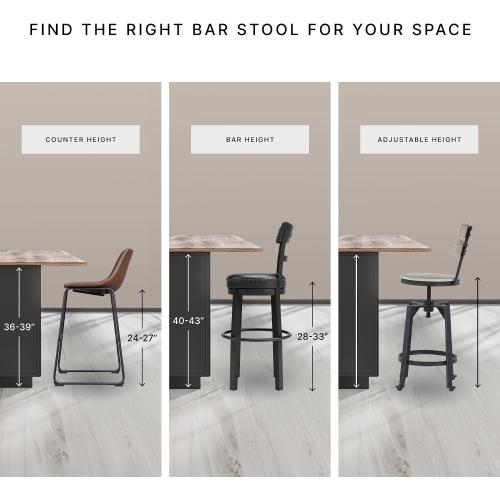 Signature Design by Ashley Valebeck | Modern Swivel 24.5 Counter Height Barstool – Rustic-Industrial Whitewash, Upholstered Cushion, 360° Swivel, Nailhead Trim