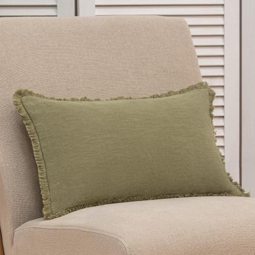 INSPIRED IVORY Khaki Green Lumbar Pillow Cover 12x20 Inch - Modern Farmhouse Linen Throw Pillow Cover with Fringe - Decorative Pillow Covers for Couch Sofa, Bed, Living Room Accent Boho Throw Pillows