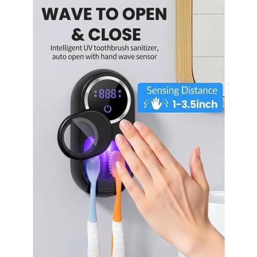 Toothbrush Sanitizer Holder, Wall-Mounted with Auto-Inductive Cover & 140°F Air Drying, Bathroom Organizer, Black