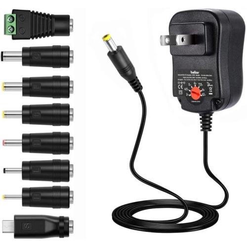 Belker 12W 3V 4.5V 5V 6V 7.5V 9V 12V Adjustable Voltage Universal AC/DC Adapter Power Supply for Household Electronics,Micro USB - 1A Max. [BN]