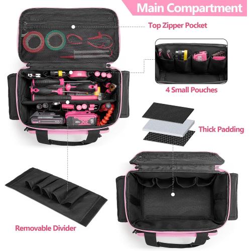 Rexmica Pink Tool Bag for Women Tool Storage Organizer Tactical Range Bag