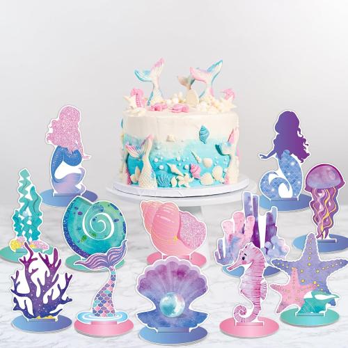 24 Pcs Mermaid Birthday Decorations Little Mermaid Table Centerpiece Under the Sea Centerpiece Ocean Theme Table Ornaments for Girl Baby Shower Ocean Theme Birthday Party Supplies DIY Decor