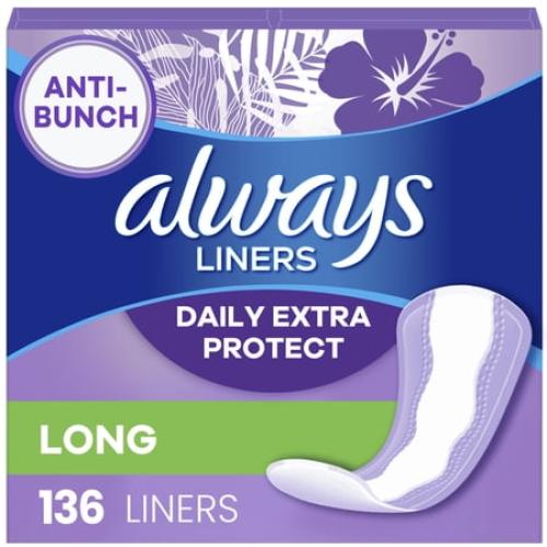 Always Anti-Bunch Xtra Protection Daily Liners, Long, Unscented, 136 CT