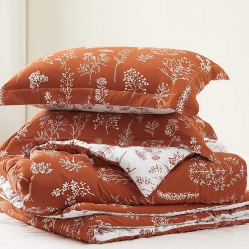 Bedsure Floral Comforter Set Cute Bedding Set Full Reversible Terracotta
