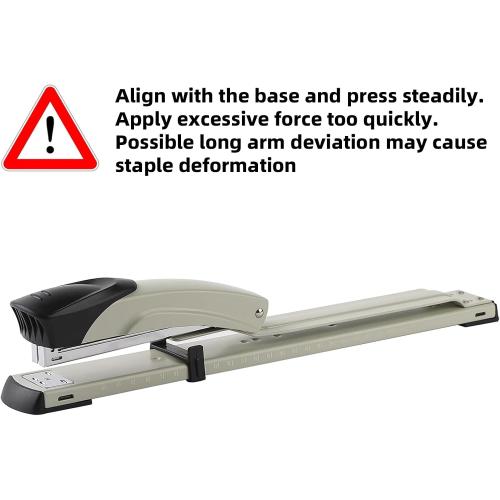 Long Reach Stapler,with 2000 Staples & Stapler Remover Full Strip，20-25 Sheet Capacity,with Built-in Ruler and Adjustable Locking Paper Guide, Gray