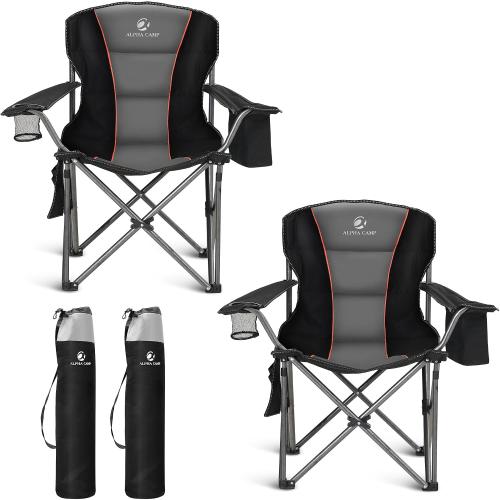 ALPHA CAMP Oversized Folding Camping Chair, Heavy Duty Portable Lawn Chairs with Cooler Bag, Side Pocket & Cup Holder, Folding Chairs for Outside Support 450 LBS