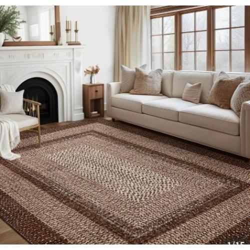 Garvee Printed Rug Braided Pattern Washable Area Rug 8*10ft (244*305cm) Non Slip Soft Low Pile Stain Resistant Carpet Living Room Bedroom