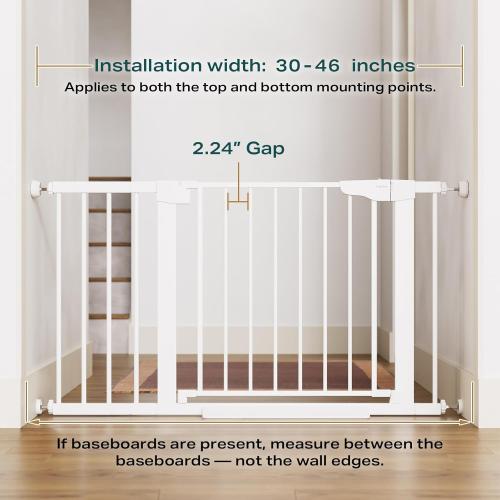 Cumbor 30-46 Baby Gate for Stairs, Auto Close Dog Gate for Doorways White | Toddler Safety Essentials for the House, Mom's Choice Awards Winner-Easy Install Pressure/Hardware Mounted Pet Gate for Dogs