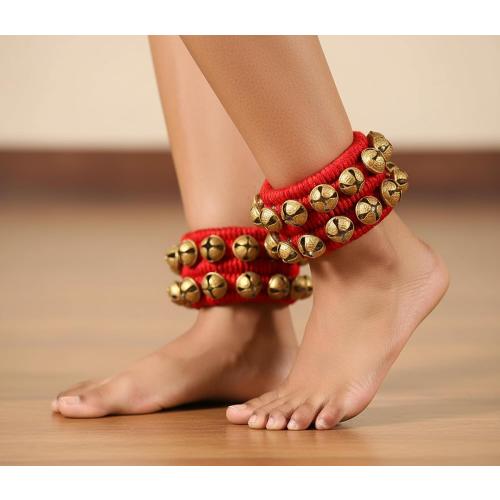 eSplanade Ghungroo, Ghungru (20   20) - 2 Line Ghunghroo on Red Cushion Pads | Kathak Indian Classic Dance