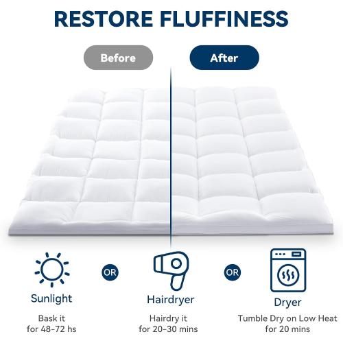 BDEUS Twin Mattress Topper, 1450 GSM Plush Pillow Top for Back Pain Relief, Quilted Fitted Mattress Protector with 8-21 Deep Pocket, Soft Mattress Pad Twin Size - 39x 75 White