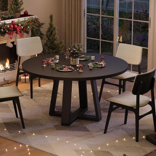 Garvee 47 inch Round Dining Table for 4-6 People, Black Kitchen Table