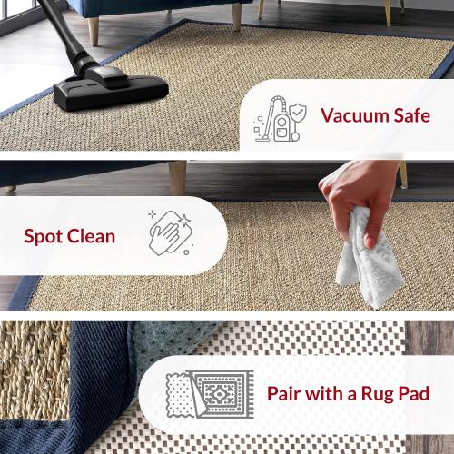 Nuloom Elijah Navy/Natural, 2'6 x 8', Basketweave, Seagrass, Soft and Textured, High Traffic, Stain Resistant, Easy Clean, Durable Area Rug for Bedroom, Living Room, Dining, Den, Foyer, Entryway