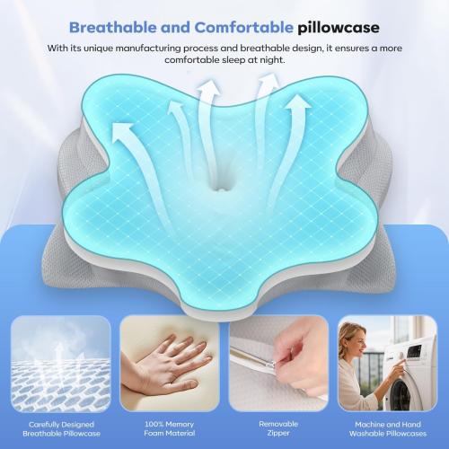 Cervical Neck Pillow, Ergonomic Memory Foam Pillows with Breathable Pillowcase, Adjustable Contour Neck Support Pillow for All Positions