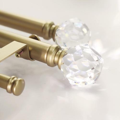 Double Curtain Rod Set:1-1/8 Inch Diameter Luxury Gold Curtain Rods,72-144 Inch Adjustable Gold Drapery Rod with Crystal-clear Faceted Finials for 1 Pack