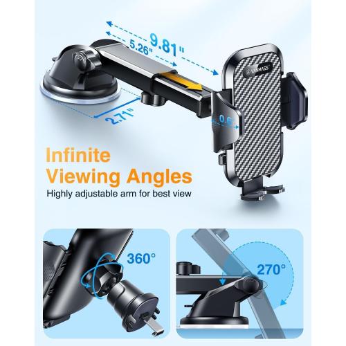VANMASS Car Phone Holder 2026 Ultimate Military-Grade Strongest Suction & Clip Windshield Dashboard【Newest Best Strongest】 Cell Phone Automotive Dash Gauge Accents for iPhone 18 Pro Max 17 16 15 14