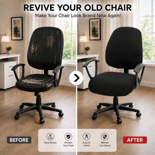 Water-resistant Stretchable Computer Chair Covers - Washable Rotating Backrest and Seat Protectors for Pets - Black