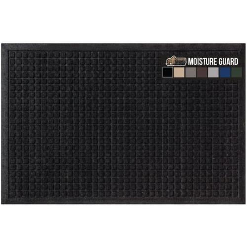 GORILLA GRIP Moisture Guard Doormat, Indoor Outdoor Rubber Backed Weather Mat, 35x23, Black