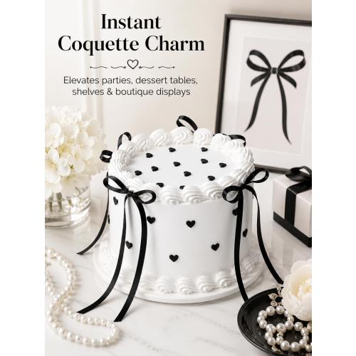 USED ‼️ 6 Inch Black Bow Fake Cake, White Round Artificial Cake Decor Black Bow-round