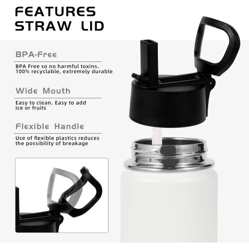 Volhoply 14oz KIds Stainless Steel Insulated Leakproof Water Bottle with Straw Lid and Silicone Boot,BPA-Free Easy Use for Boys&Girls,Double Wall Vacuum Bottles(White,1)