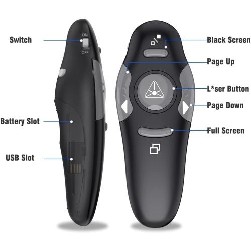Presentation Remote Clicker, USB A & USB C Wireless Presenter for PowerPoint Presentation Remote, RF 2.4GHz Slide Advancer for Mac, Keynote, Computer, Laptop