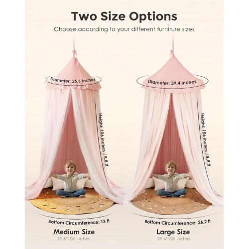 little dove Bed Canopy for Girls with Star Lights, 25.6''x106'', Peach Pink