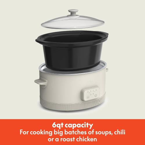 bella 6.0 Qt Programmable Slow Cooker, Ceramic Nonstick Coating, Adjustable Temperature & Cooking Times, Dishwasher Safe Stoneware Pot & Tempered Glass Lid, Tangle Free Cord Wrap, Oatmilk