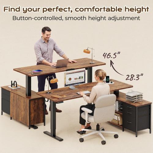 PRAISUN 55.1'' L Standing Desk with Outlets, Cabinet with Shelves, Drawers