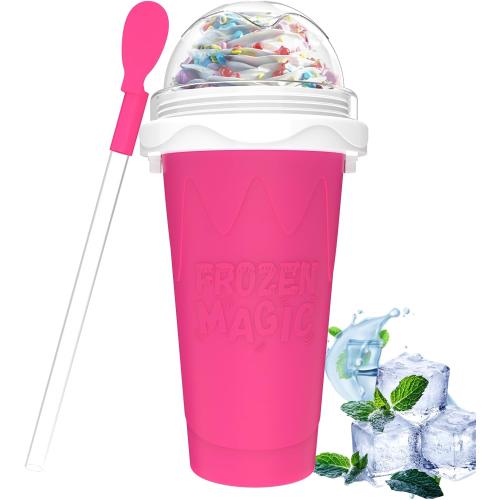 Slushie Maker Cup, Magic Quick Frozen Smoothies Cups for Homemade Milk Shake Ice Cream Maker, Cooling Cup, Double Layer Squeeze Slushy Maker Cups, Birthday Gifts for Kids Mom Dad(Pink)