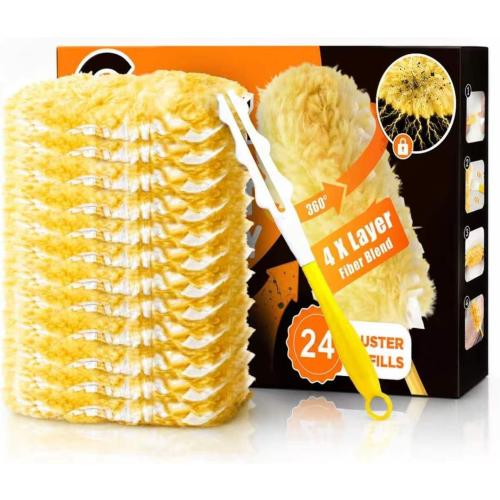 24 Count Heavy Duty Duster Refills for Swiffer Duster with 1 Handle (Yellow)