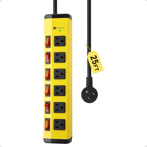 KeBen Heavy Duty Surge Protector,6 Outlets Individual Switches,25FT/15A