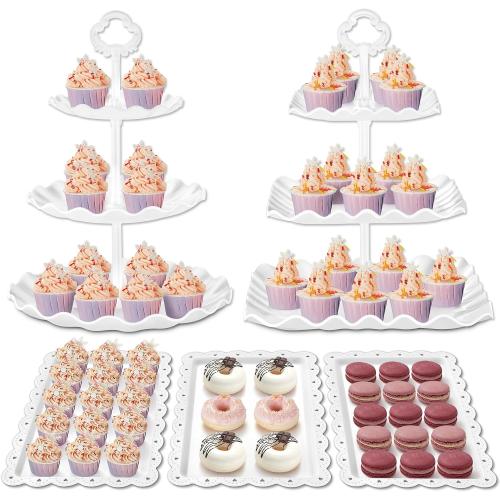 Kootek Dessert Cupcake Stand, 5pcs Dessert Table Display Set, 3 Tiered Cup Cake Holder Tower Stand Riser& Cookie Serving Trays for Wedding, Tea Party, Birthday, Baby Shower