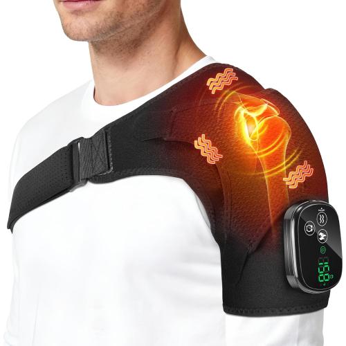 YUANBO Cordless Shoulder Heating Pad with Massager, Portable Shoulder Massager Wrap with 6 Timer & 3 Vibration for Rotator Cuff Frozen Pain Relief with 6 Heat & Timer Modes Warmer Gift for Men Women
