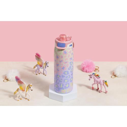 Ello Kids Pop & Fill 18oz Stainless Water Bottle, Sip or Chug, Cheetah